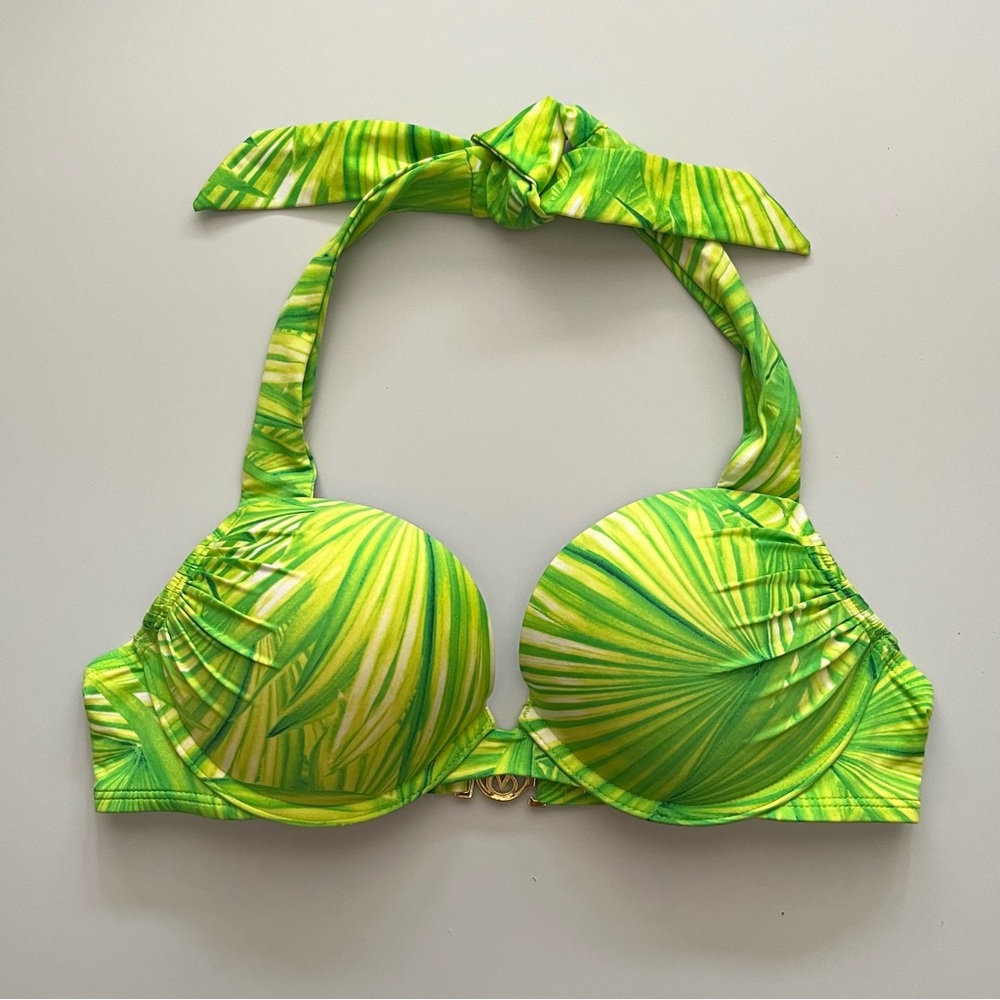 VS • 34B • Neon Palm Print Bombshell Halter Bikini Top